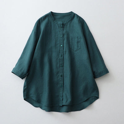 Buddha Stones Solid Color Button Three Quarter Sleeve Cotton Linen Shirt - SteelBlue - US8-10，UK/AU12-14，EU40-42 (2XL) - image 14
