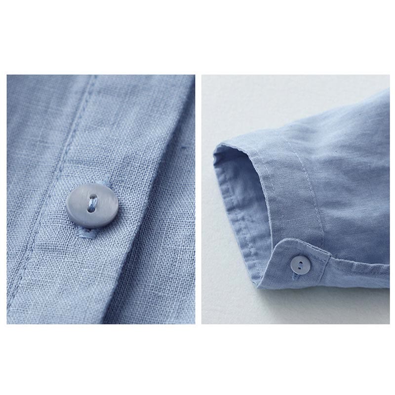 Buddha Stones Solid Color Button Three Quarter Sleeve Cotton Linen Shirt - image 26