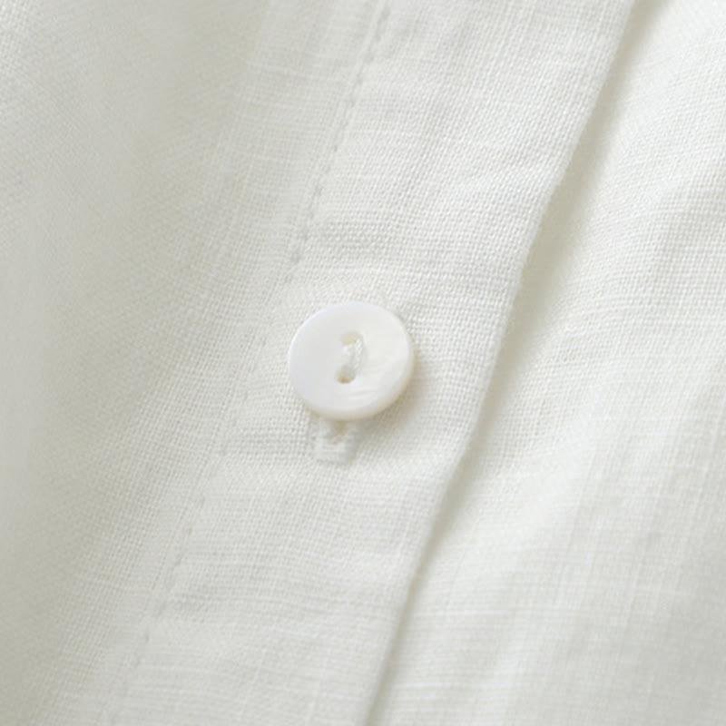 Buddha Stones Solid Color Button Three Quarter Sleeve Cotton Linen Shirt - image 32