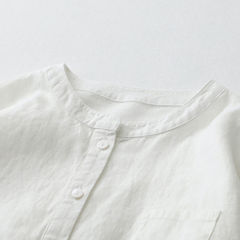 Buddha Stones Solid Color Button Three Quarter Sleeve Cotton Linen Shirt - image 33