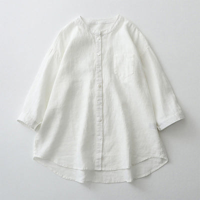 Buddha Stones Solid Color Button Three Quarter Sleeve Cotton Linen Shirt - White - US8-10，UK/AU12-14，EU40-42 (2XL) - image 28