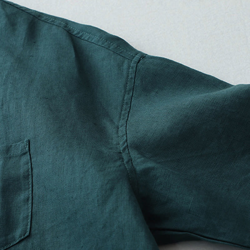 Buddha Stones Solid Color Button Three Quarter Sleeve Cotton Linen Shirt - image 18