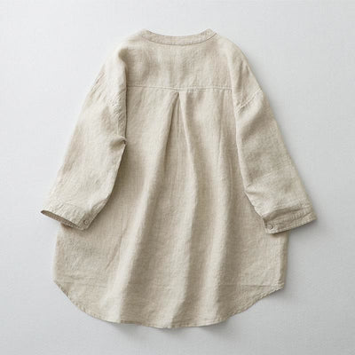 Buddha Stones Solid Color Button Three Quarter Sleeve Cotton Linen Shirt - image 3