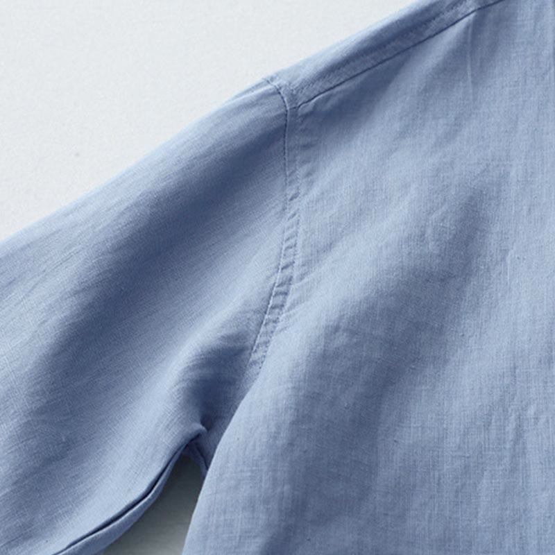 Buddha Stones Solid Color Button Three Quarter Sleeve Cotton Linen Shirt - image 25