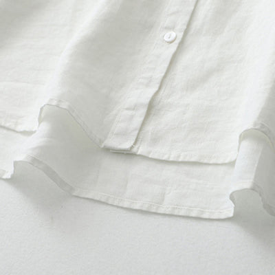 Buddha Stones Solid Color Button Three Quarter Sleeve Cotton Linen Shirt - image 30