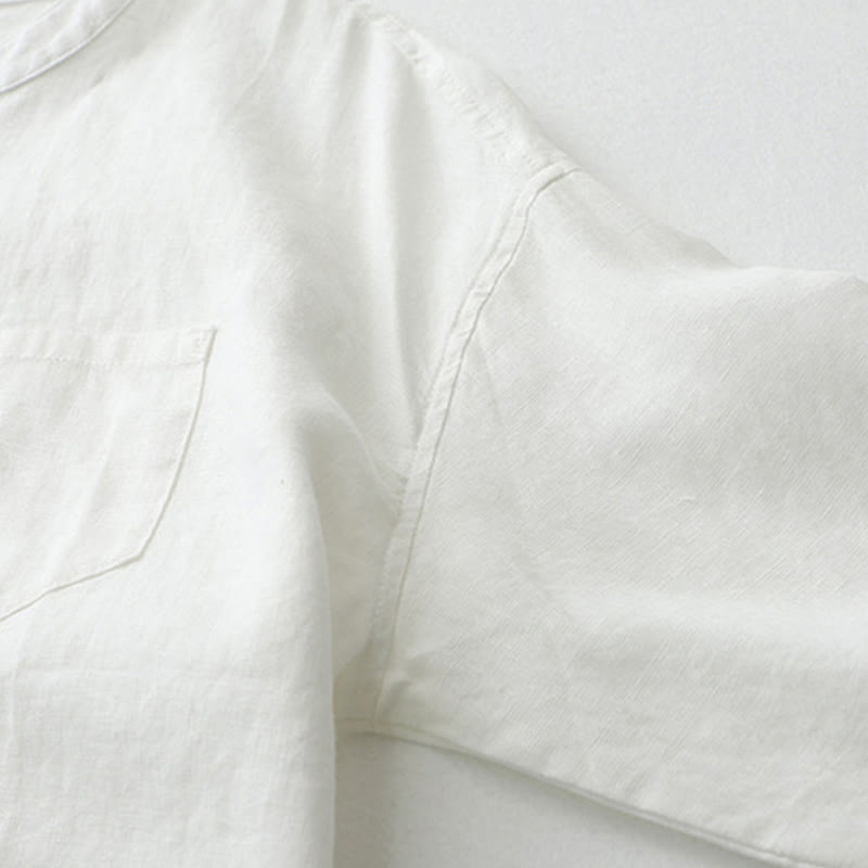 Buddha Stones Solid Color Button Three Quarter Sleeve Cotton Linen Shirt - image 31