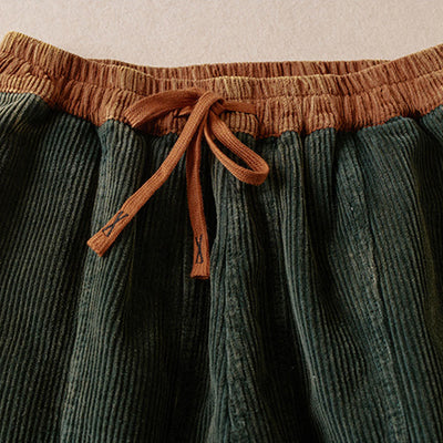 Buddha Stones Color Contrast Corduroy Cotton Women's Thermal Fleece-Lined Harem Pants With Pockets - image 3