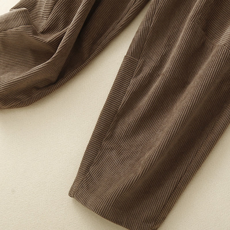 Buddha Stones Commute Vintage Plain Women's Corduroy Cotton Harem Pants With Pockets - image 3