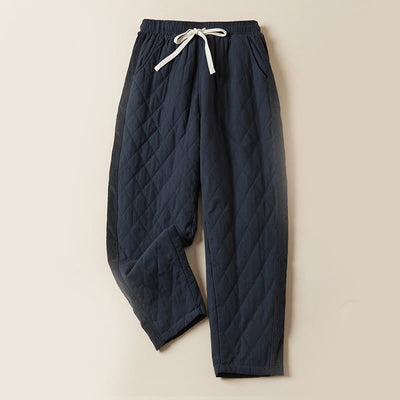 Buddha Stones Diamond Quilted Design Thermal Fleece-Lined Women's Harem Cotton Pants With Pockets - MidnightBlue - US8-10，UK/AU12-14，EU40-42 (2XL) - image 1