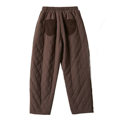 Buddha Stones Diamond Quilted Design Thermal Fleece-Lined Women's Harem Cotton Pants With Pockets - image 27