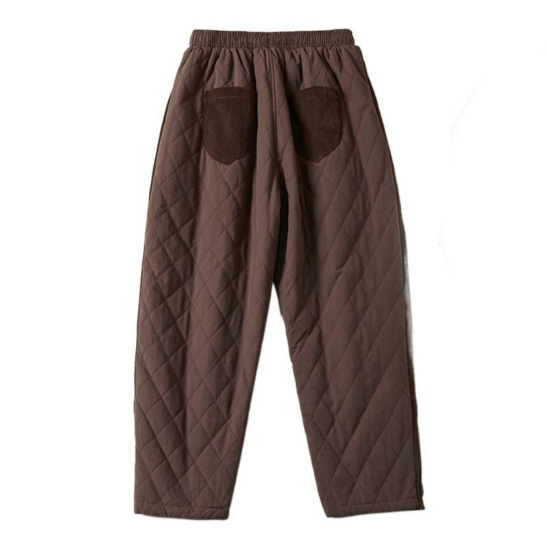 Buddha Stones Diamond Quilted Design Thermal Fleece-Lined Women's Harem Cotton Pants With Pockets - image 27