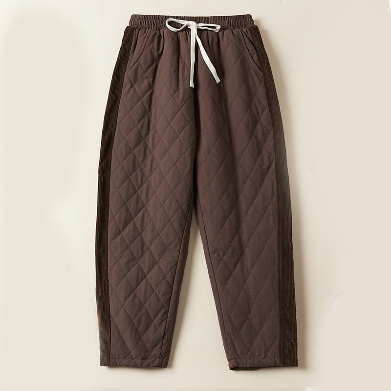 Buddha Stones Diamond Quilted Design Thermal Fleece-Lined Women's Harem Cotton Pants With Pockets - SaddleBrown - US8-10，UK/AU12-14，EU40-42 (2XL) - image 19