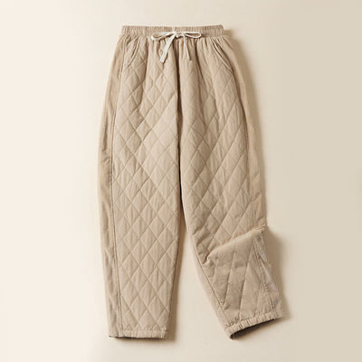 Buddha Stones Diamond Quilted Design Thermal Fleece-Lined Women's Harem Cotton Pants With Pockets - LemonChiffon - US8-10，UK/AU12-14，EU40-42 (2XL) - image 10