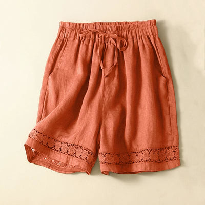 Buddha Stones Plain Color Bottom Hollow Lace Design Lace-up Cotton Women's Shorts With Pockets - DarkOrange - US12，UK/AU16，EU44 (3XL) - image 42