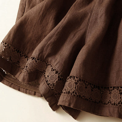 Buddha Stones Plain Color Bottom Hollow Lace Design Lace-up Cotton Women's Shorts With Pockets - image 20