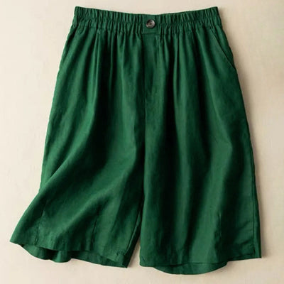 Buddha Stones Summer Casual Plain Zipper Button Cotton Linen Women's Shorts With Pockets - Green - US12，UK/AU16，EU44 (3XL) - image 5