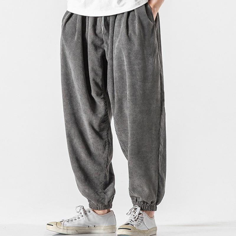 Buddha Stones Casual Pure Color Men's Drawstring Corduroy Harem Ankle-Length Pants With Pockets - image 4