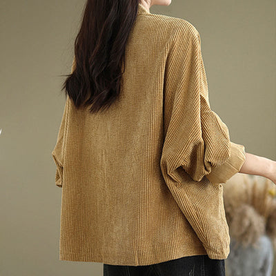 Buddha Stones Frog-button Stand Collar Women's Cotton Linen Corduroy Jacket - image 6