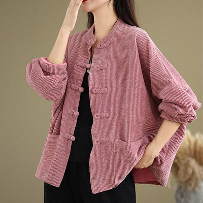 Buddha Stones Frog-button Stand Collar Women's Cotton Linen Corduroy Jacket - image 15