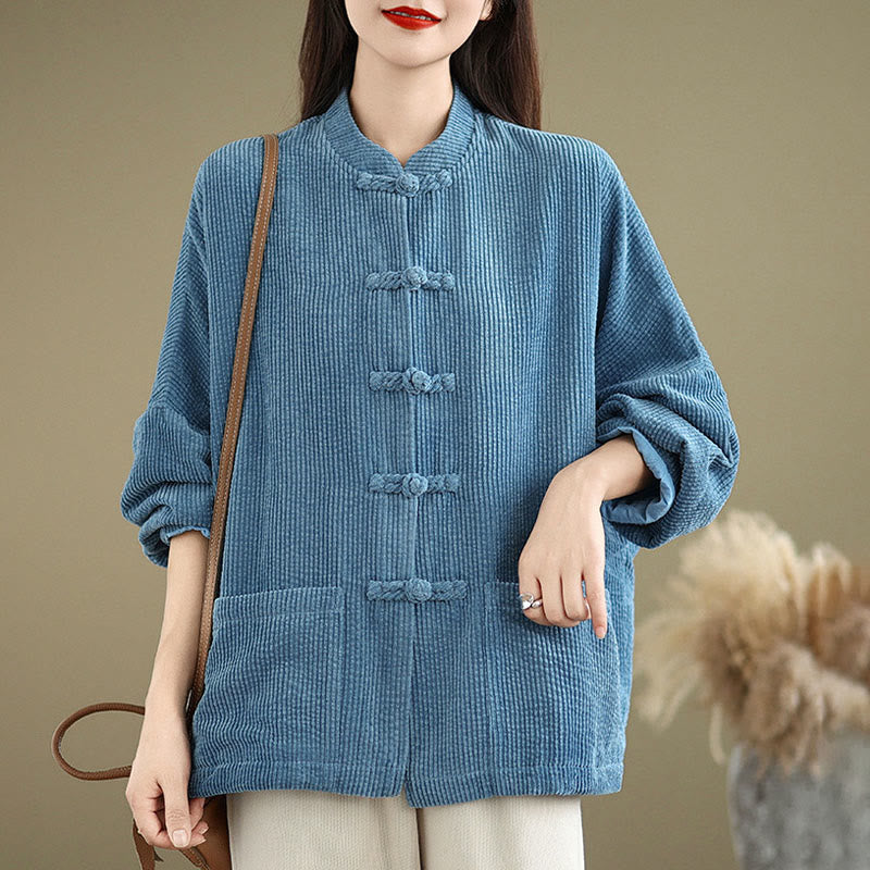 Buddha Stones Frog-button Stand Collar Women's Cotton Linen Corduroy Jacket - image 19