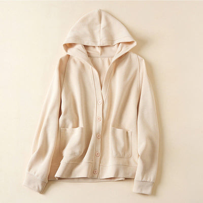 Buddha Stones Plain Buttons Women's Hooded Jacket With Pockets - PapayaWhip - US8-10，UK/AU12-14，EU40-42 (2XL) - image 7