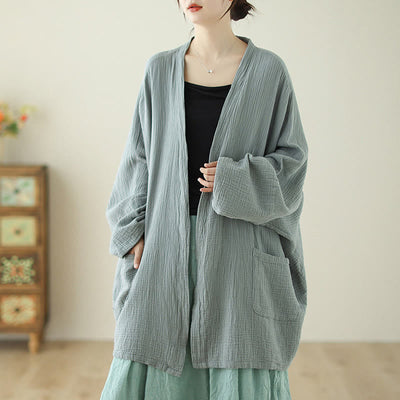 Buddha Stones Plain Long Sleeve Zen Meditation Cotton Linen Jacket With Pockets - image 4