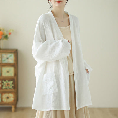 Buddha Stones Plain Long Sleeve Zen Meditation Cotton Linen Jacket With Pockets - image 11