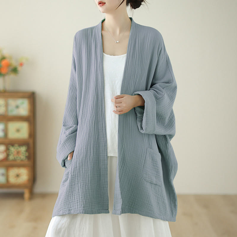 Buddha Stones Plain Long Sleeve Zen Meditation Cotton Linen Jacket With Pockets - image 19