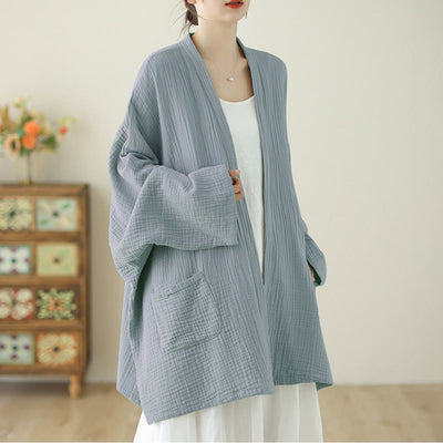 Buddha Stones Plain Long Sleeve Zen Meditation Cotton Linen Jacket With Pockets - image 21