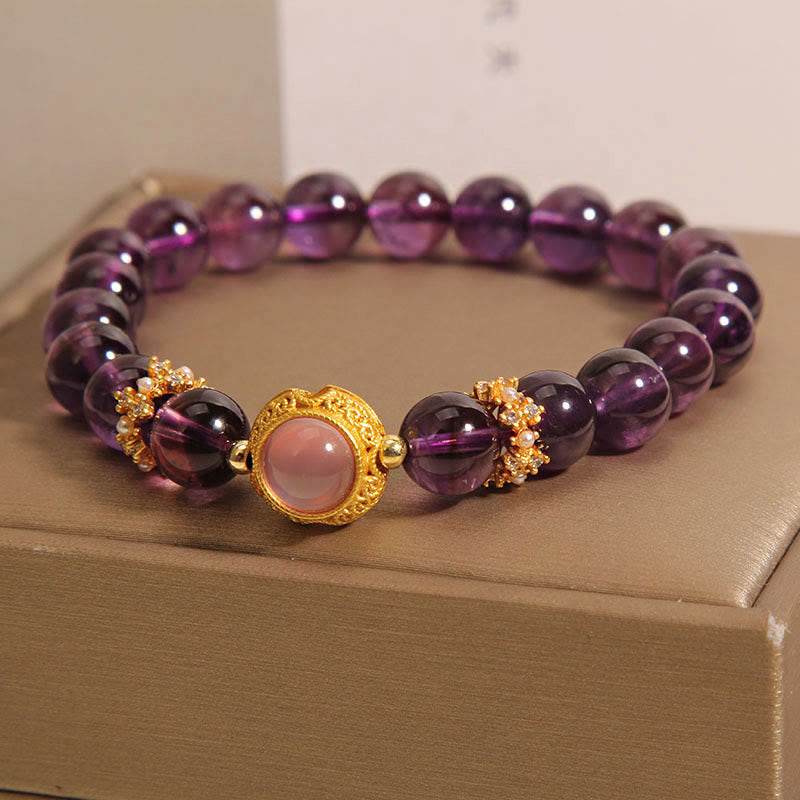 Buddha Stones Natural Amethyst Strawberry Quartz Beads Healing Bracelet - image 2