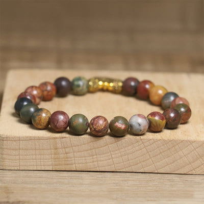 Buddha Stonesnatural Colorful Emperor Stone Lotus Pattern Anti-stress Bracelet - image 5