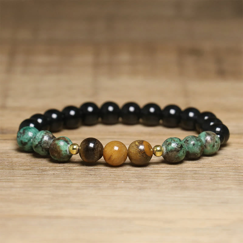 Buddha Stones Turquoise Tiger Eye Beads Glass Balance Serenity Bracelet - image 7