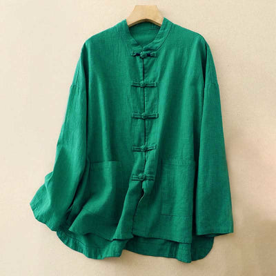 Buddha Stones Literary Artistic Chinese Knot Button Casual Cotton Linen Clothing - Green - US8-10，UK/AU12-14，EU40-42 (2XL) - image 15