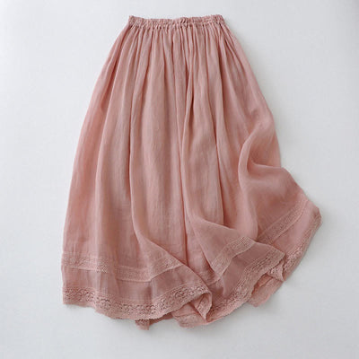 Buddha Stones Solid Lace Elastic Waist Cotton Women's Skirt - image 2