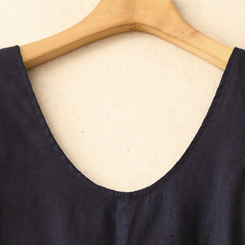 Buddha Stones Summer Daily Casual Pure Color Crew Neck Simple Design Sleeveless Midi Dress With Pockets - image 13