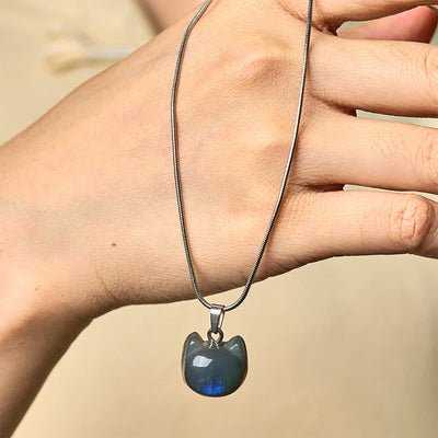 Buddha Stones Natural Cat Pattern Labradorite Healing Necklace Pendant - image 4