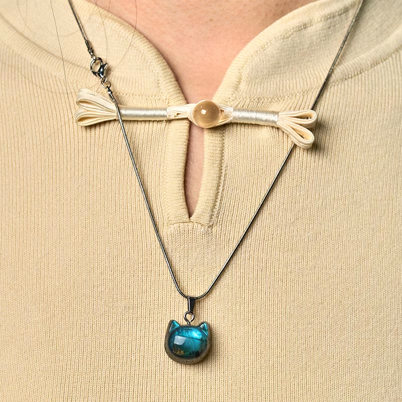 Buddha Stones Natural Cat Pattern Labradorite Healing Necklace Pendant - image 6