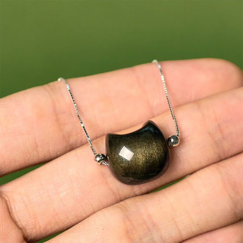 Buddha Stones 925 Sterling Silver Silver Sheen Obsidian Gold Sheen Obsidian Cat Soothing Bracelet - image 13