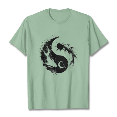 Buddha Stonessun And Moon Yin Yang Koi Pattern Tee T-shirt - PaleGreen - 2XL - image 15