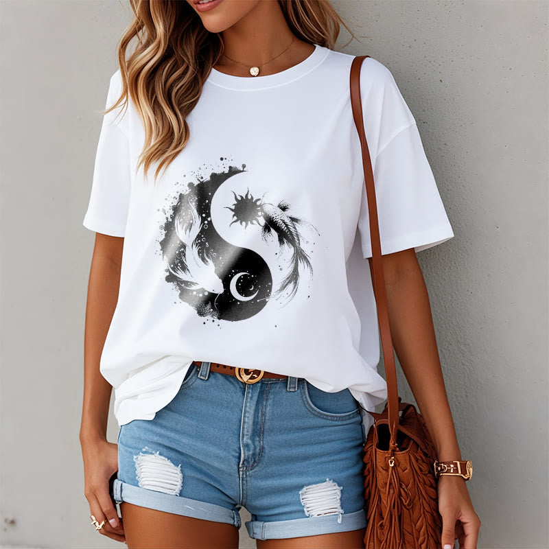 Buddha Stonessun And Moon Yin Yang Koi Pattern Tee T-shirt - image 3