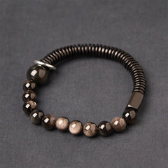 Buddha Stones Silver Sheen Obsidian Coconut Shell Protection Bracelet - Silver Sheen Obsidian & Coconut Shell(Wrist Circumference: 18-20cm) - image 1