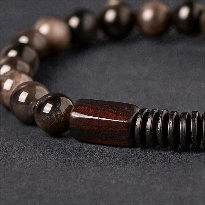Buddha Stones Silver Sheen Obsidian Coconut Shell Protection Bracelet - image 4