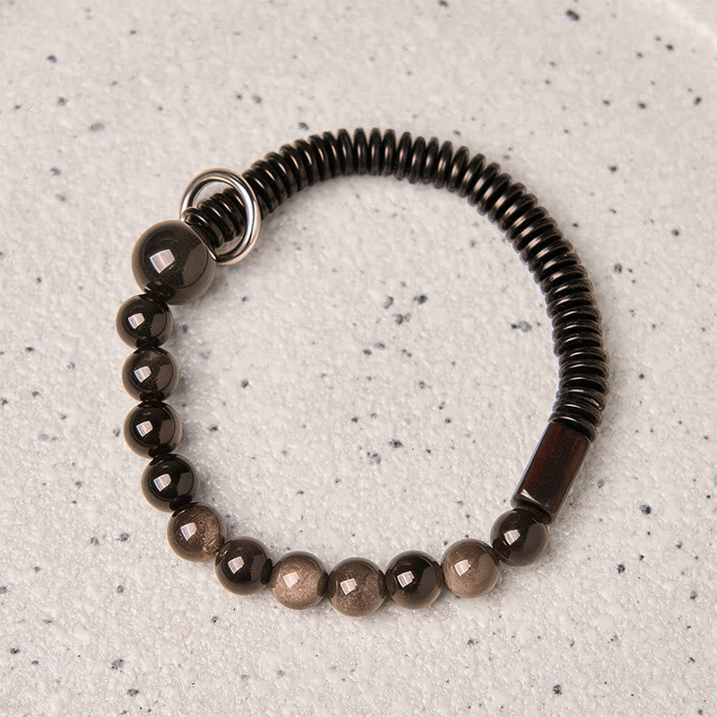 Buddha Stones Silver Sheen Obsidian Coconut Shell Protection Bracelet - image 2