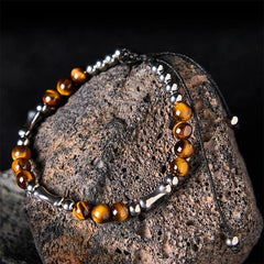 Buddha Stones Cute Bone Pattern Tiger Eye Courage Beads Bracelet - Tiger Eye & Titanium Steel(Wrist Circumference: 15-21cm) - image 1