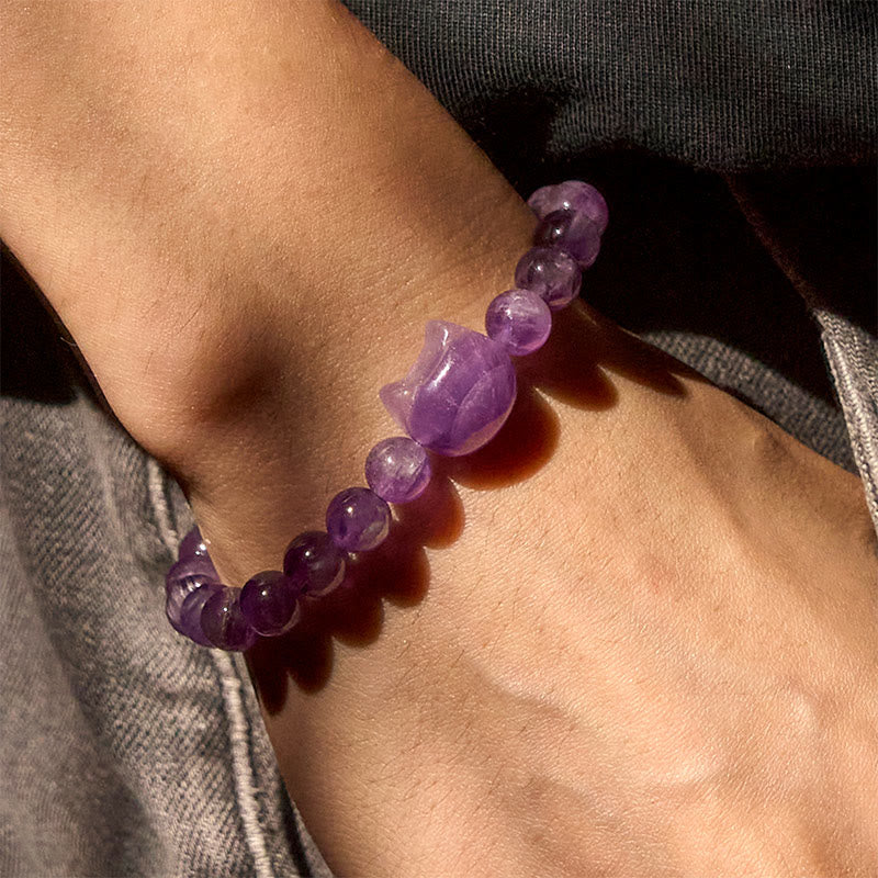 Buddha Stones Cute Cat Face Amethyst Spiritual Awareness Bracelet - image 7
