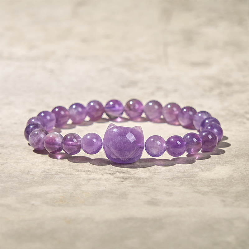 Buddha Stones Cute Cat Face Amethyst Spiritual Awareness Bracelet - image 5