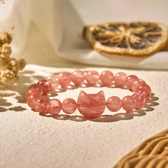 Buddha Stones Lovely Cat Head Red Agate Spiritual Beads Bracelet - Red agate(Wrist Circumference: 15-20cm) - image 1