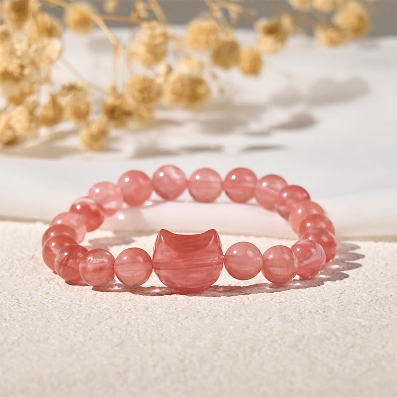 Buddha Stones Lovely Cat Head Red Agate Spiritual Beads Bracelet - image 2