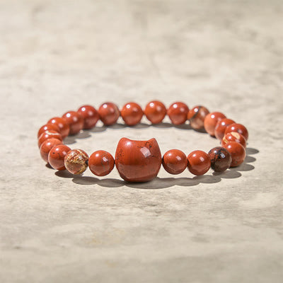 Buddha Stones Faceless Cat Head Design Red Turquoise Luck Bracelet - image 5