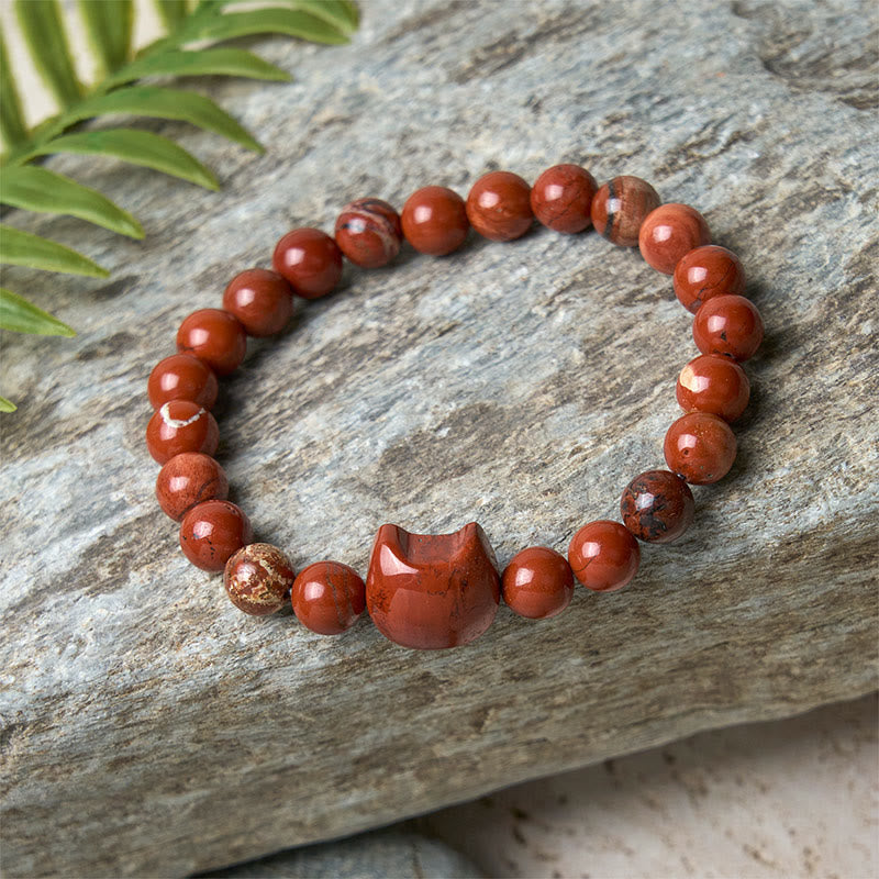 Buddha Stones Faceless Cat Head Design Red Turquoise Luck Bracelet - image 8